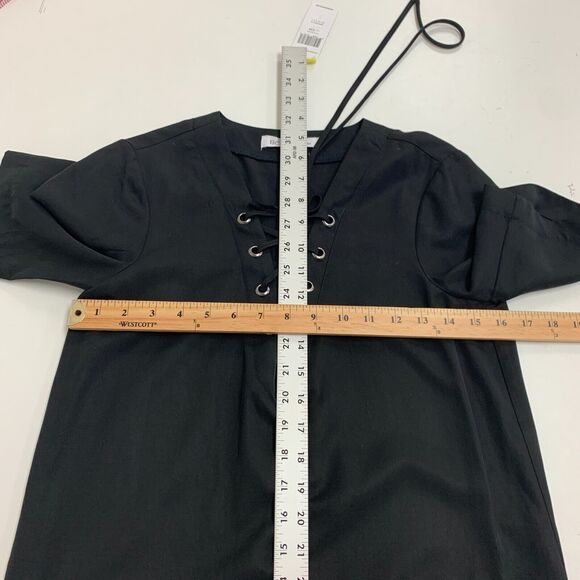 BCBGeneration Shift Mini Shirt Dress Womens XXS 2XS Black Lace Up Pockets - Picture 9 of 16